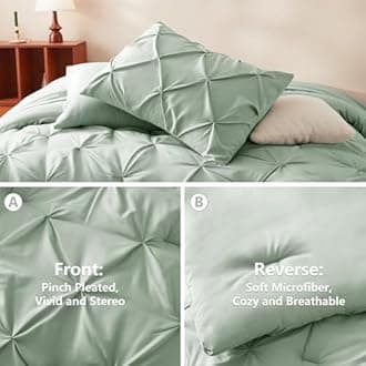 CozyLux King Size Comforter Set Sage Green, 7 Pieces Pintuck Bed in A Bag Green Comforter King Size, Pinch Pleat Bedding Set with All Season Comforter, Sheets, Pillowcases & Shams