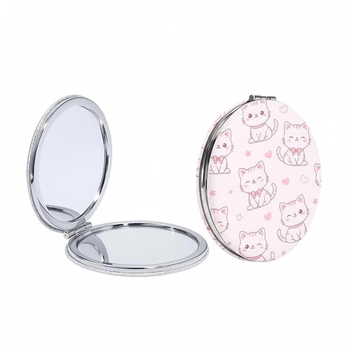 NOTEX_Premium Metal Compact Mirror with Keychain | Round Double Sided Cosmetic Mirror for Purse & Daily Makeup | Perfect for Purse, Handbag & Travel (Pack of 1)