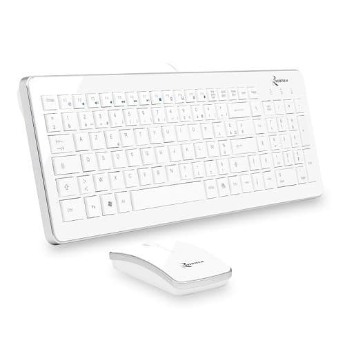 Rivertech Pack Deluxe Design Wired Keyboard( French AZERTY Keyboard) and Wireless Mouse white