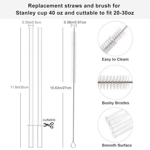 6 Pcs Accessories for Stanley Cup 20-40oz,2 Straw Covers,2 Replacement Straws,1 Straw Brush,1 Boot Included, SIlicone Straw Cover Caps Topper (Almond Rose)