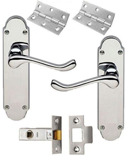 DISCOUNT HARDWARE UK Set Shaped Scroll Door Handles with Hinges and Latch - Polished Chrome