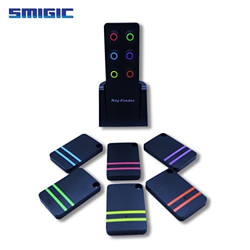 Smigic Wireless RF Item Locator/Key Finder with LED Flashlight and Base Support. 1 RF Transmitter/Remote Control and 4 Receivers. (6 Receivers)