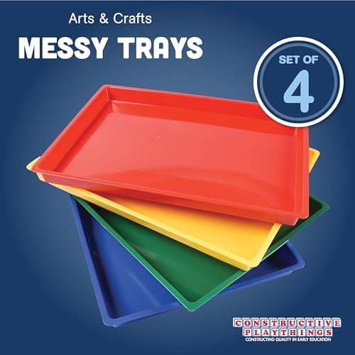 Constructive Playthings-EDX-770 Messy Trays, Set of 4 Hard Plastic Trays, Multi-Color