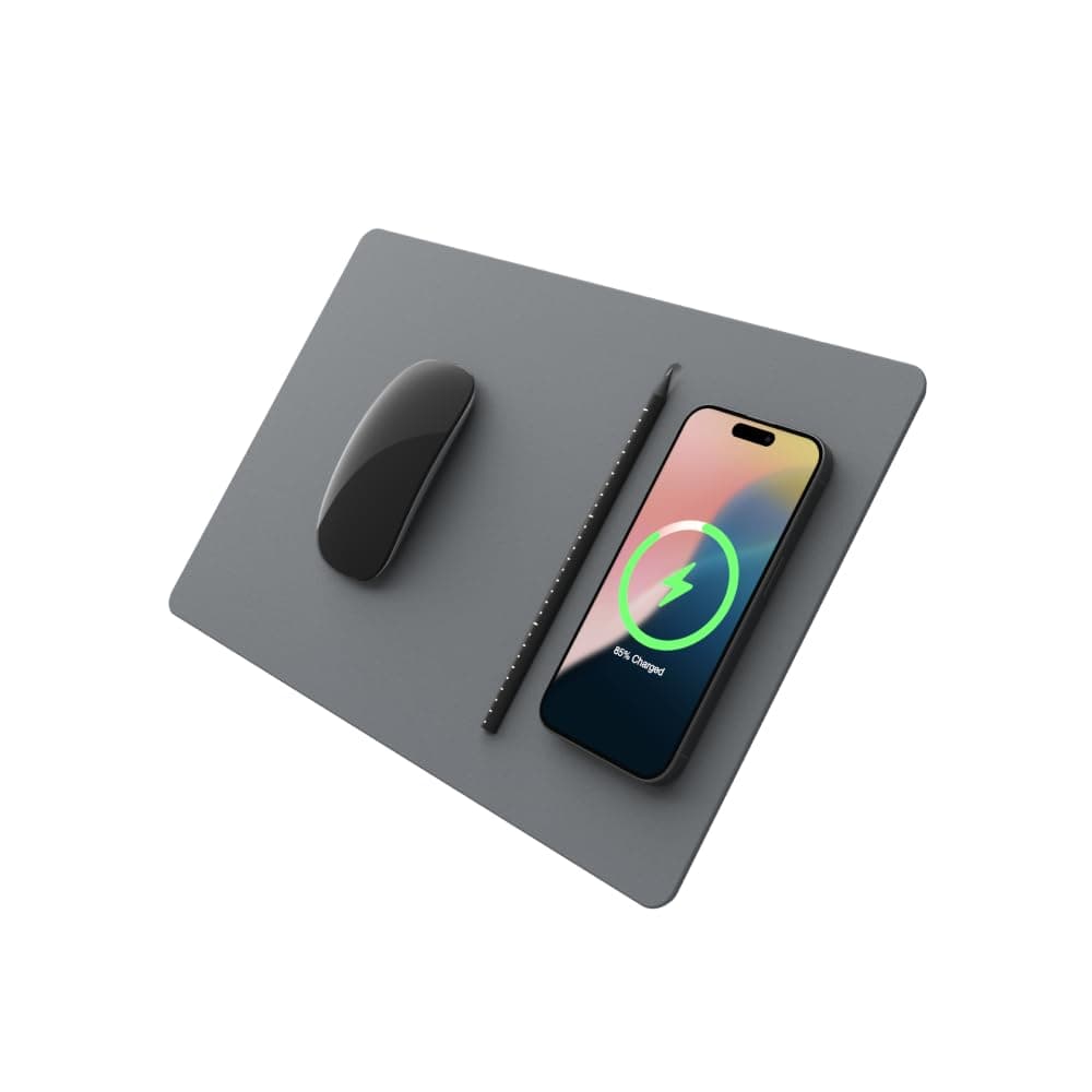 POUT HANDS3 PRO Large Qi Wireless Charging Mouse Pad Mat for iPhone, Airpod, Samsung Galaxy (Dust Gray)