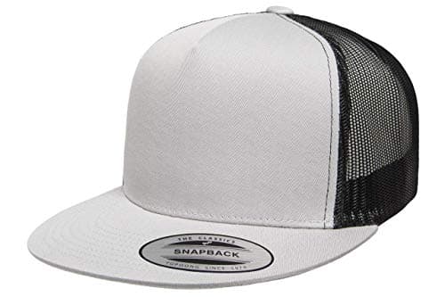 Yupoong Classic 5 Panel Trucker Snapback | Flat Brim Adjustable Ballcap w/Hat Liner