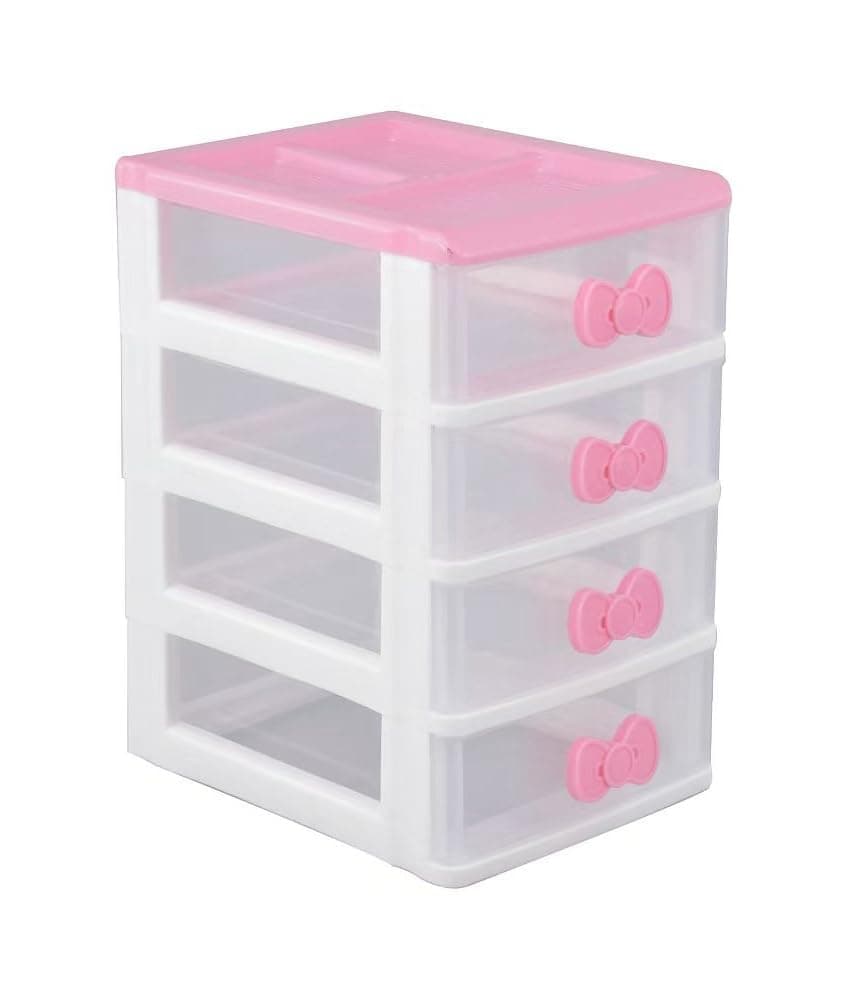 Cute Pink Desktop Organizer with 4 Drawers – Small Plastic Storage Box for Jewelry, Makeup, and Office Supplies – Compact Vanity Organizer for Teen Girls’ Room Decor (Pink 4 Layers)