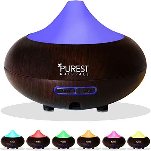 Purest Naturals Diffusers for Essential Oils, 100ml Mini Aroma Cool Mist Humidifiers for Bedroom, Home, Study, Office, Spa & Baby Nursery, Auto Shut-Off and 7 Color Led Night Lights (Dark Brown)