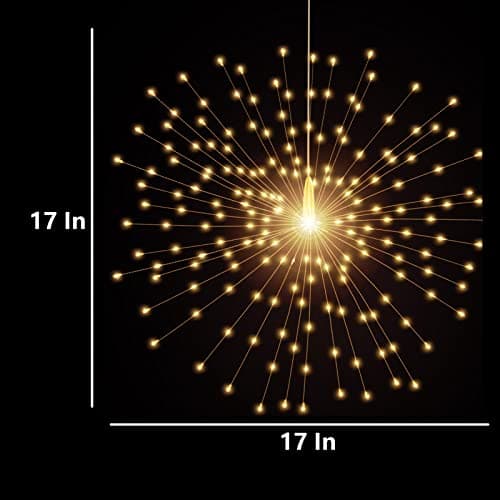 Hanging Decorative Lights,200 Led Firework Lights Battery Powered, Tent Chandelier Remote Control, Waterproof Starburst Lights for Gardens Courtyards Porches Christmas Party Decorations, Warm White
