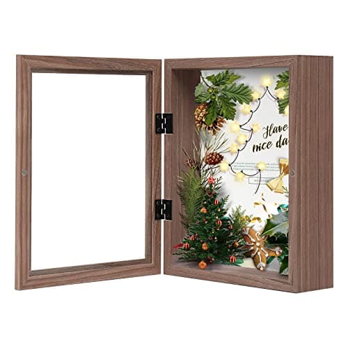 Muzilife 8x10 Shadow Box Picture Frame - 2.16" Interior Deep Wood & Glass Display Case Ready to Hang Memory Box Baby Sports Memorabilia, Wedding, Tickets, and Photos, Brown