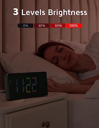 GOLOZA Projection Alarm Clock, Digital Clock with 180° Rotatable Projector, 3-Level Brightness Dimmer, Clear LED Display, Progressive Volume, 9mins Snooze, Digital Alarm Clock for Bedroom
