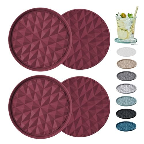 Silicone Coasters for Drinks[4 Pack]- Cup Mat for Tabletop Protection-Non-Slip, Non-Stick, Coffee Table Decor, Great Gift for Any Occasion, Red