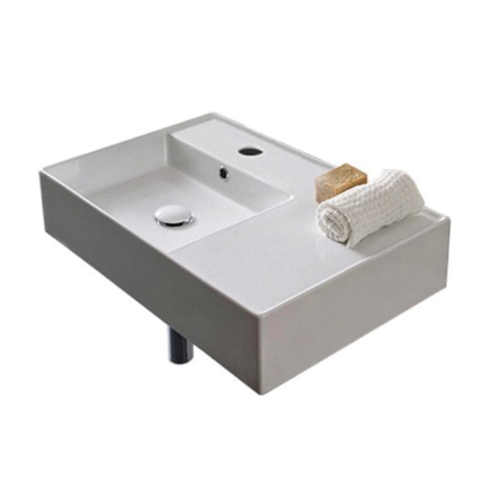 Scarabeo Scarabeo 5114-One Hole Ceramic Wall Mounted Rectangular Bathroom Sink, 23.62 x 17.32 x 5.51 inches, White