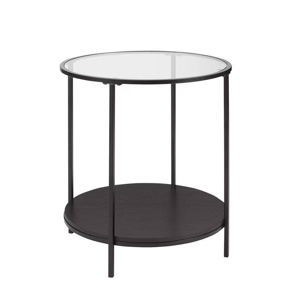 CAWS Modern Industrial Round End Table with Metal Frame - Sturdy, Stylish, and Waterproof - Perfect for Living Room, Bedroom, Office - Black Color Provided