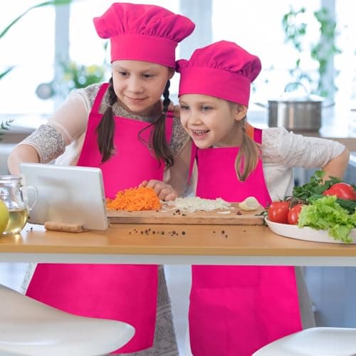 Kids Apron and Chef Hat Set Children Apron Adjustable with 2 Pockets Children Chef Painting for Cooking Baking