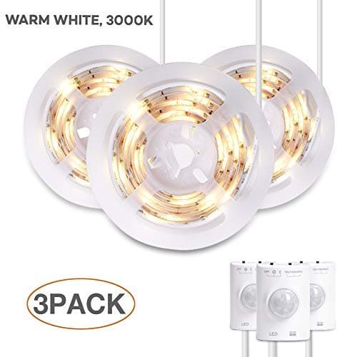 Megulla Under Bed Lights, Stick-Anywhere Battery-Powered LED Night Light, Closet Lights,Stair Lights, Tap Lights, Safe Lights for Hallway, Bathroom, Bedroom, Kitchen (Warm White-3Pack)