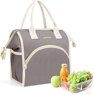LOKASS Lunch Bag Women Insulated Lunch Box Wide-Open Lunch Tote Bag Large Cooler Bag for Work Picnic Hiking Beach（Dark Gray）