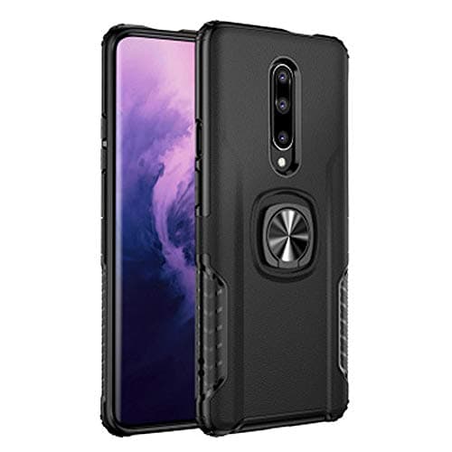 Compatible with Oneplus 7 Pro Case Ring Holder Magnetic Kickstand Cover Slim Thin Coque 1plus 7pro Protective Skin Bumper 6.67 Inch (Black)