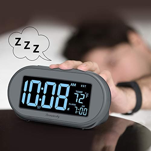 DreamSky Auto Time Set Alarm Clock with Snooze & Full Range Dimmer 0-100% Adjustable Brightness, USB Charging Port, Auto DST, 4 Time Zones Alarm Clocks for Adult Kids Bedrom
