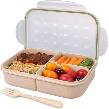CLOUDTAIL CHOICE Bento Box for Adults Containers for Kids 3 Compartment Leak Proof Food Containers(Includes Flatware, Transparent)