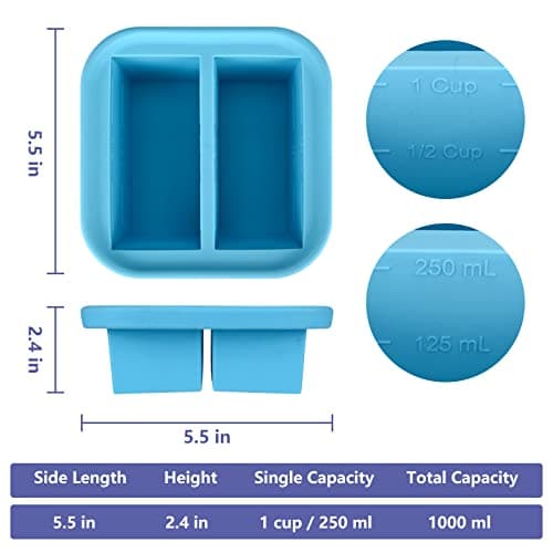 1-Cup Silicone Freezer Tray with Lid 2 pack Soup freezer molds Food Freezing Container Make 4 Perfect Soups, Broths, Stews, Sauces, Curries