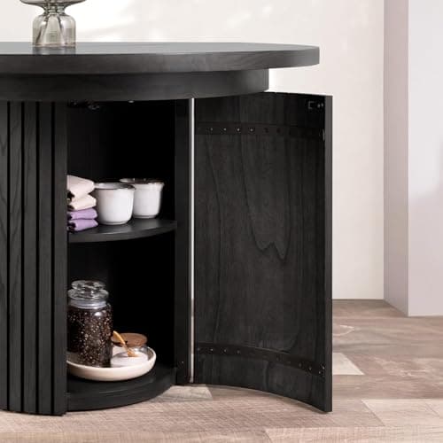 Transformer Table - Solid Wood Extendable Round Dining Table Set with Sideboard Panel Storage Cabinet, Expandable Round Dining Set, Black (Table + Storage)