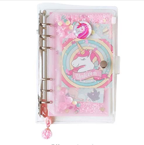 Aimeio A6 6 Ring Clear Loose Leaf Binder Journal Notebook Cute Cartoon Wrinting Dairy Notebook for Women Girls Gift,90 Insert Page+Index Divider+Zipper Pouch,Refillable, 4.9 x 7.7inch Office Product – Day to Day Calendar