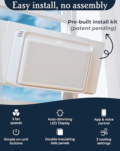Windmill 8,000BTU Window Con - Quiet and Smart, Cooling Up to 350 Sq Feet - Easy Installation, No Assembly Required, App/Wi-Fi, Voice Compatible, Remote Control