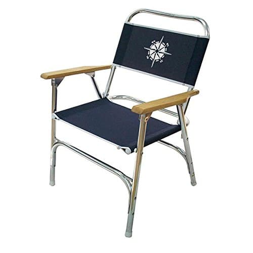 Navy Deck Chair Low Back - Compass Logo Folding Marine Boat Patio Dock