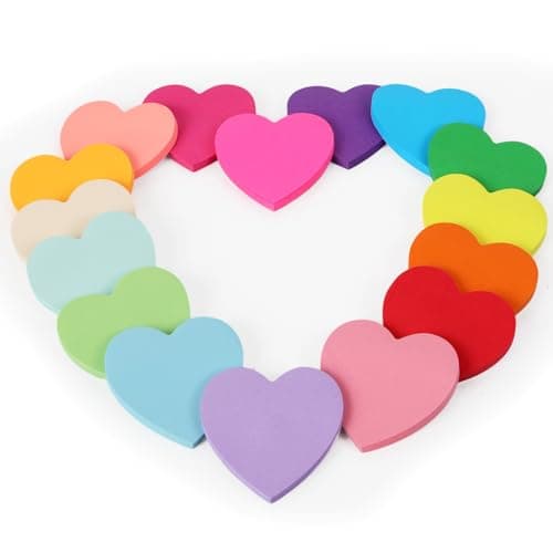 EOOUT 16 Colors Sticky Notes Heart Shape Sticky Pad Cute Memo Pads Colorful Self-Sticky Note Pads 75 Sheets/Pad