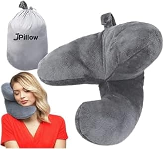 J-pillow Travel Pillow (no scarf) - Complete Support for Head, Neck and Chin, Multi-Patented. British Invention of the Year. Best Neck Pillow for Airplanes. (Silver Grey)