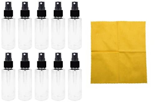 10-2 oz Clear PET Bottle with Black Fine Mist Sprayer & Microfiber Cloth