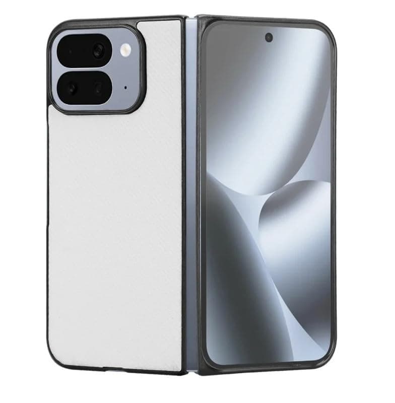 Slim Case Compatible with Google Pixel 10 Pro Fold, Carbon Fiber Premium Thin Hard PC Leather Case Cover for Google Pixel 10 Pro Fold - White