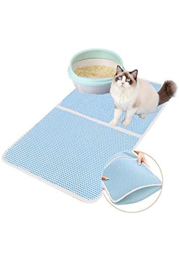 Premium Cat Litter Mat, Cat Litter Box Mat Scatter Control, Waterproof Double Layer (Blue, XL)