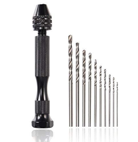 Bestgle Precision Pin Vise Hand Drill Set with 10 pcs Mini Micro Twist Drill Bits Woodworking Rotary Tools for DIY Model Resin Jewelry Walnut Amber Beeswax Olive Nut