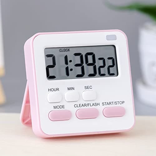 Digital Kitchen Timer & Stopwatch | Large Display Countdown with Loud Alarm, Magnetic Stand & Hanging Hole | for Cooking, Baking, Study, Bathroom & Oven (Pink & White)