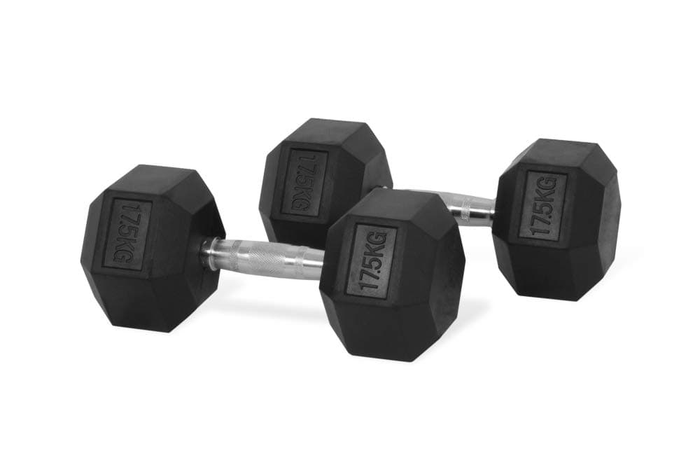 Rubber Hex Dumbbells – Solid Cast Iron Core Rubber Coated Head Dumbbell Weights for Exercises at Home and Commercial Gym – 17.5 Kg – Sold in Pair (2 Pcs)
