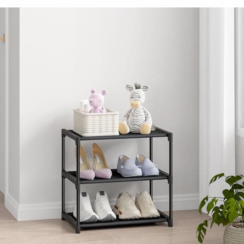 3 Tier Small Shoe Rack, Narrow Stackable Portable Shoe Storage Organizer Shelf For Closet Floor Entryway Bedroom, Non-Woven Fabric Free Standing Kids Shoe Rack Organization Shelves