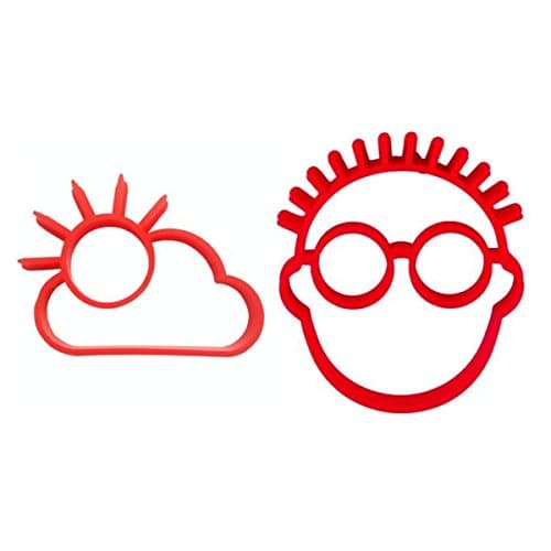 HomeyHouse Kitchen Breakfast Cooking Tools Silicone Fried Egg Mold Shaper, Red Sun Cloud & Smile Face Shaped Egg Ring, Set of 2