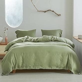 Simple&Opulence 100% Linen Duvet Cover Set 2pcs with Coconut Button Closure Natural French Washed Flax Solid Color Soft Breathable Farmhouse Bedding - Sage Green, Twin Size