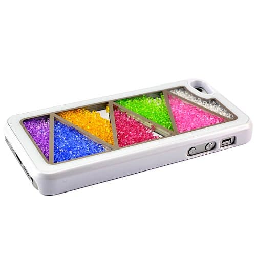 White Bling Luxury Colorful Moving Diamond Crystal Triangle Back Case Cover For iPhone 5 5G
