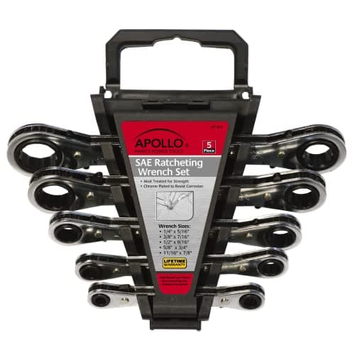 Apollo TOOLS 5 Piece SAE Steel Ratcheting Wrench Set includes 5 Ratcheting Wr...