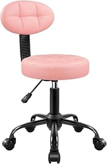 BFTOU Round Stool with Back for Work SPA Shop Home Massage Height Adjustable Swivel Stool Chair with Wheels (Pink)