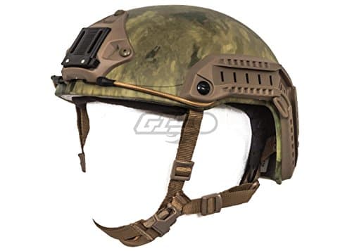 Medium - Large Industrial ABS Plastic Constructed Maritime Helmet Adjustable Crown 20mm Side Rail Adapter Velcro Padding Stickers NVG Shroud Bungee Retention - A-TACS Foliage Green