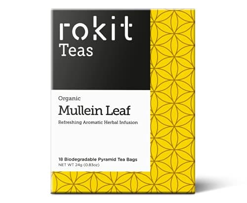 Rokit Teas | Organic Mullein Leaf | Herbal Tea | 18 Unbleached Tea Bags | Naturally Caffeine Free | Easy to Use | No Mess | 1 Box