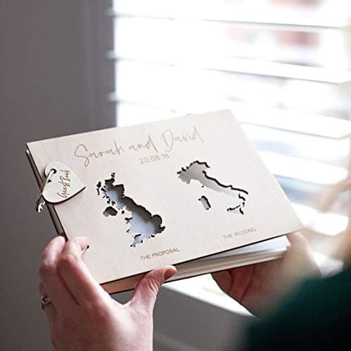 ChristBess Rustic Personalized World Map Wedding Guest Book- Custom State Wedding Guestbook-Long Distance Love-Wooden Wedding Guest Book