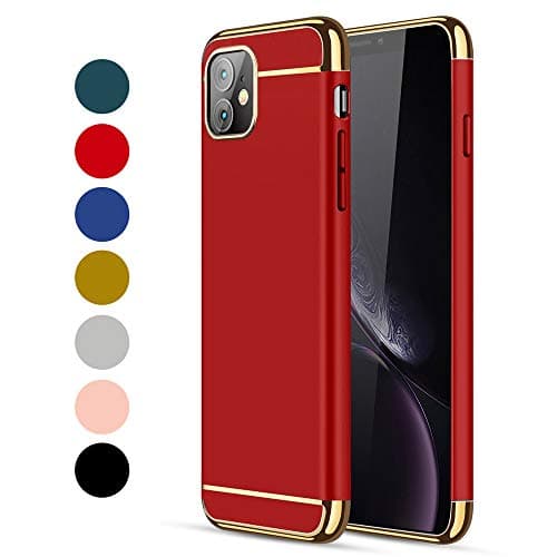 CROSYMXiPhone 11 Case, 3 in 1 Ultra Thin and Slim Hard Case Coated Non Slip Matte Surface with Electroplate Frame for Apple iPhone 11 (6.1'')(2019) - Red