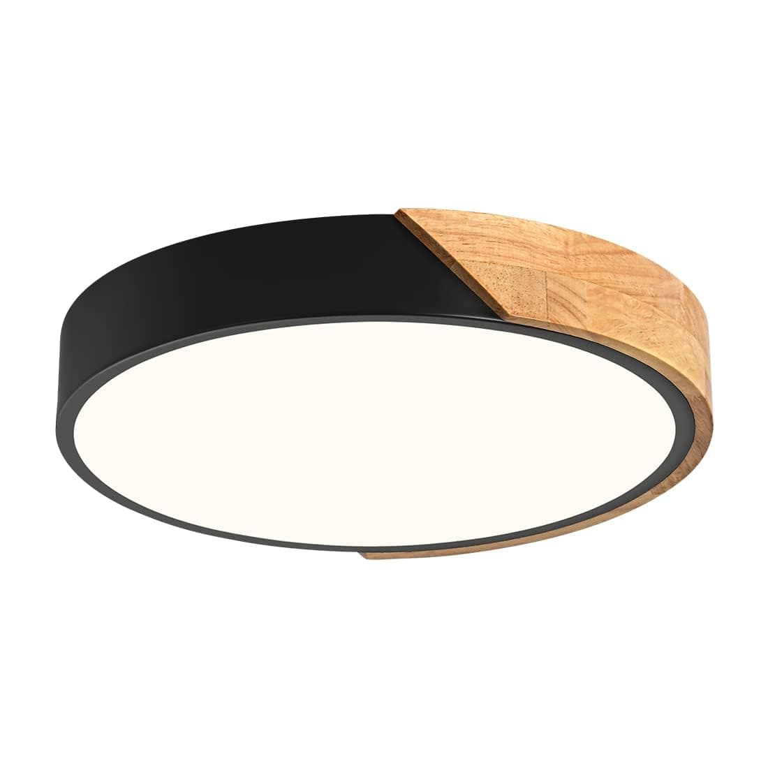 Modern LED Ceiling Light, Minimalist Wood Flush Mount Ceiling Light Fixture, 4000K Not Dimmable, Circle Lighting Lamp with Acrylic Lampshade for Bedroom Laundry Room Hallway (Black,11.8")