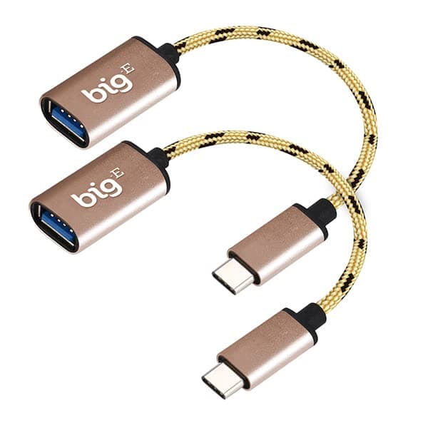 Big-e USB C to USB 3.0 A Female (2 Pack) OTG Adapter Compatible with Your Samsung Galaxy S10, S9, S8, Plus, Note s10, Note S9 for Full USB Braided Thunderbolt 3 On The Go Cable Connector(Gold)