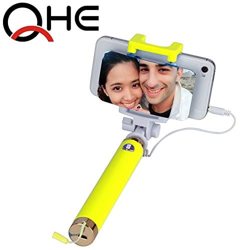 Qhe Selfie Stick,quick Snap Hd Self Pro 4-in-1 Ultra Compact Foldable Extendable Self-portrait Monopod with Big Photo Mirror Shoot Photo & Video By Rear Lens with Adjustable Phone Holder for Iphone 6, Iphone 6 Plus, Iphone 5 5s 5c, Android(gold Yellow)