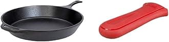 Lodge L14SK3 15-Inch Pre-Seasoned Cast-Iron Skillet Red Silicone Deluxe Hot Handle Holder, 1 EA